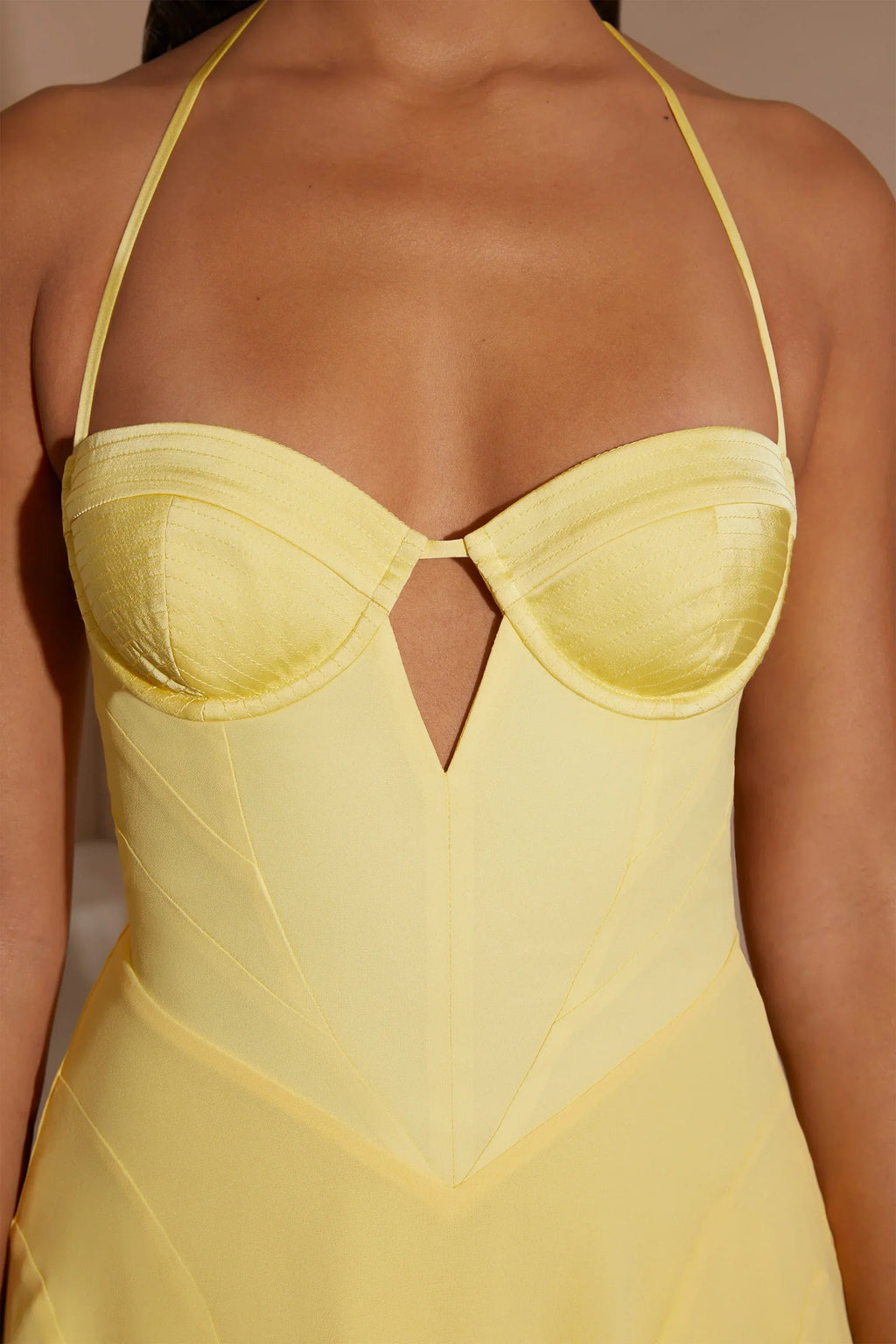Halter Neck Cut Out Flare Mini Dress in Yellow
