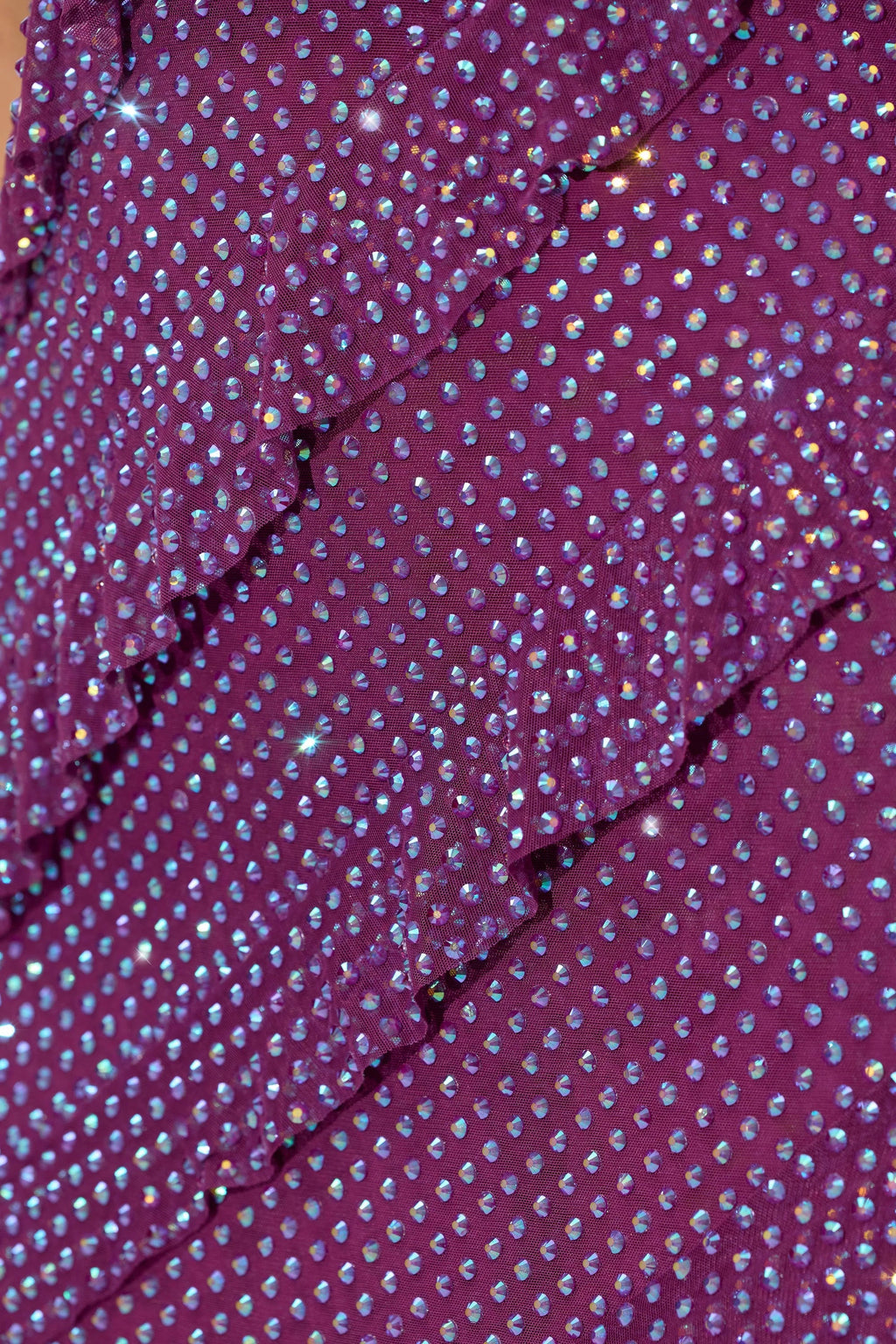 Embellished Strapless Ruffle Maxi Dress in Plum
