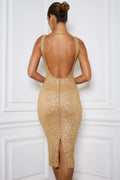Embellished Open-Back Midaxi Dress in Gold