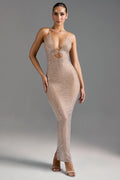 Embellished Cut-Out Maxi Dress in Almond