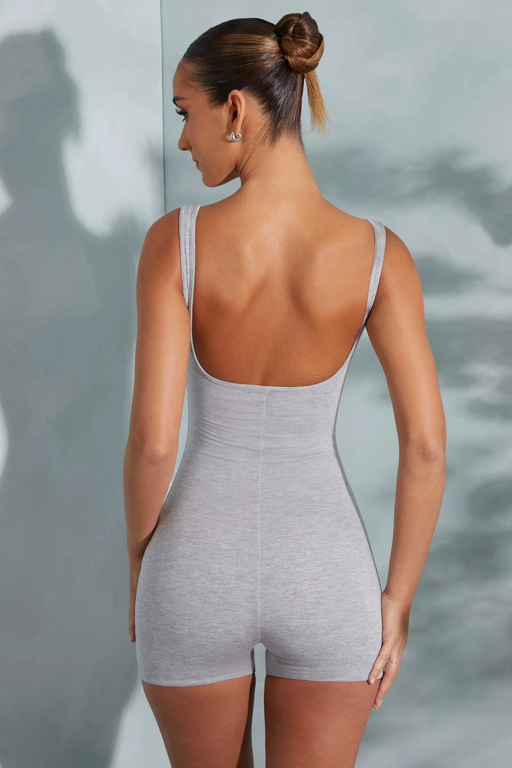 Sweetheart Neckline Romper in Marled Grey