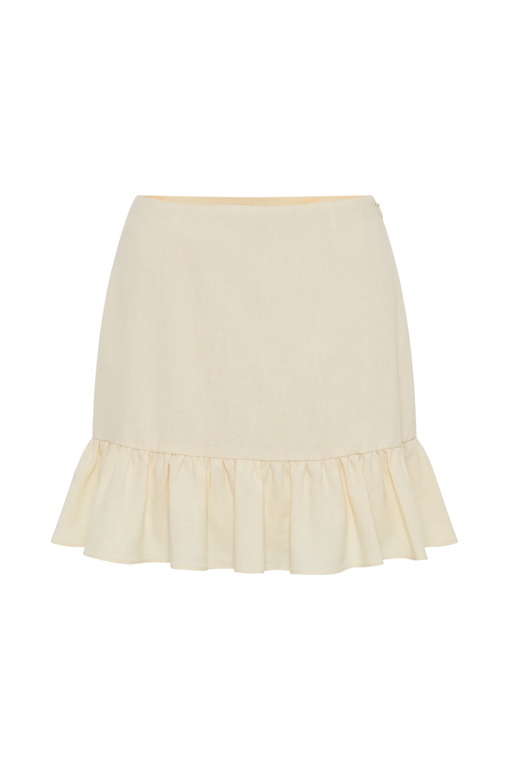 Delfina Linen Mini Skirt With Ruffle - Lemon Sherbet
