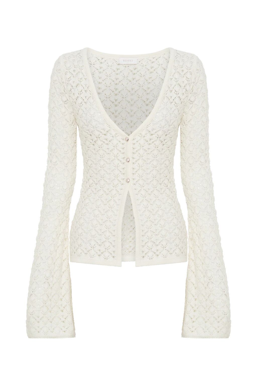 Murphy Long Sleeve Knit Shell Button Cardigan - White