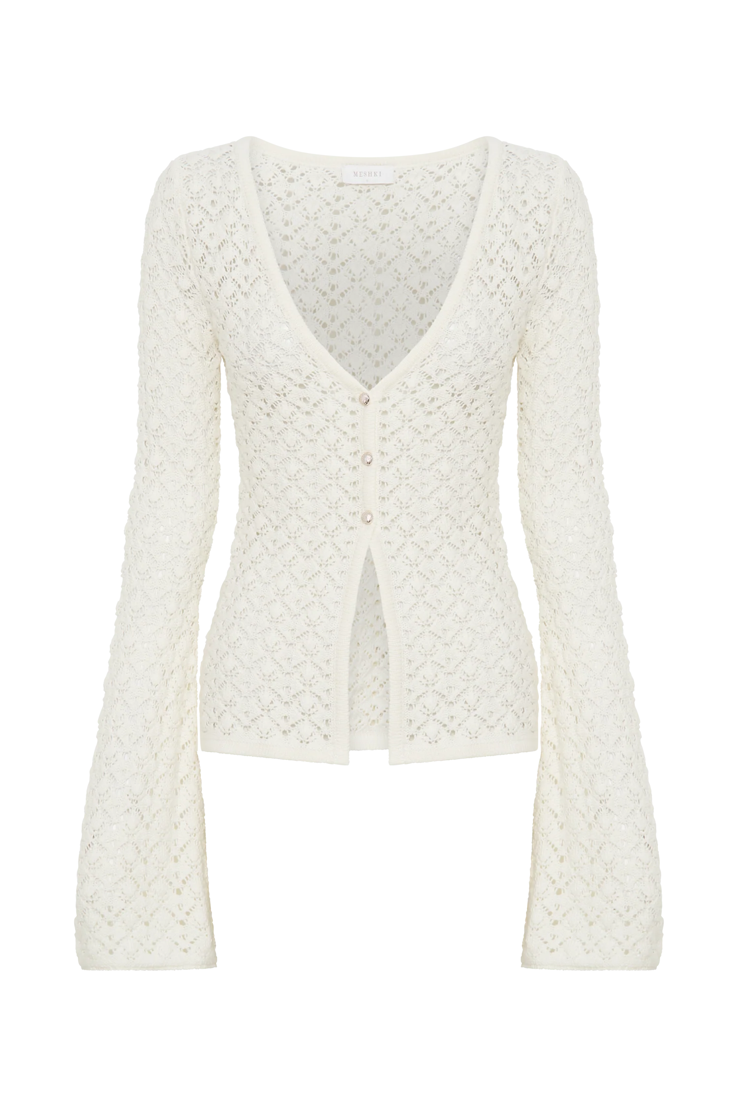 Murphy Long Sleeve Knit Shell Button Cardigan - White