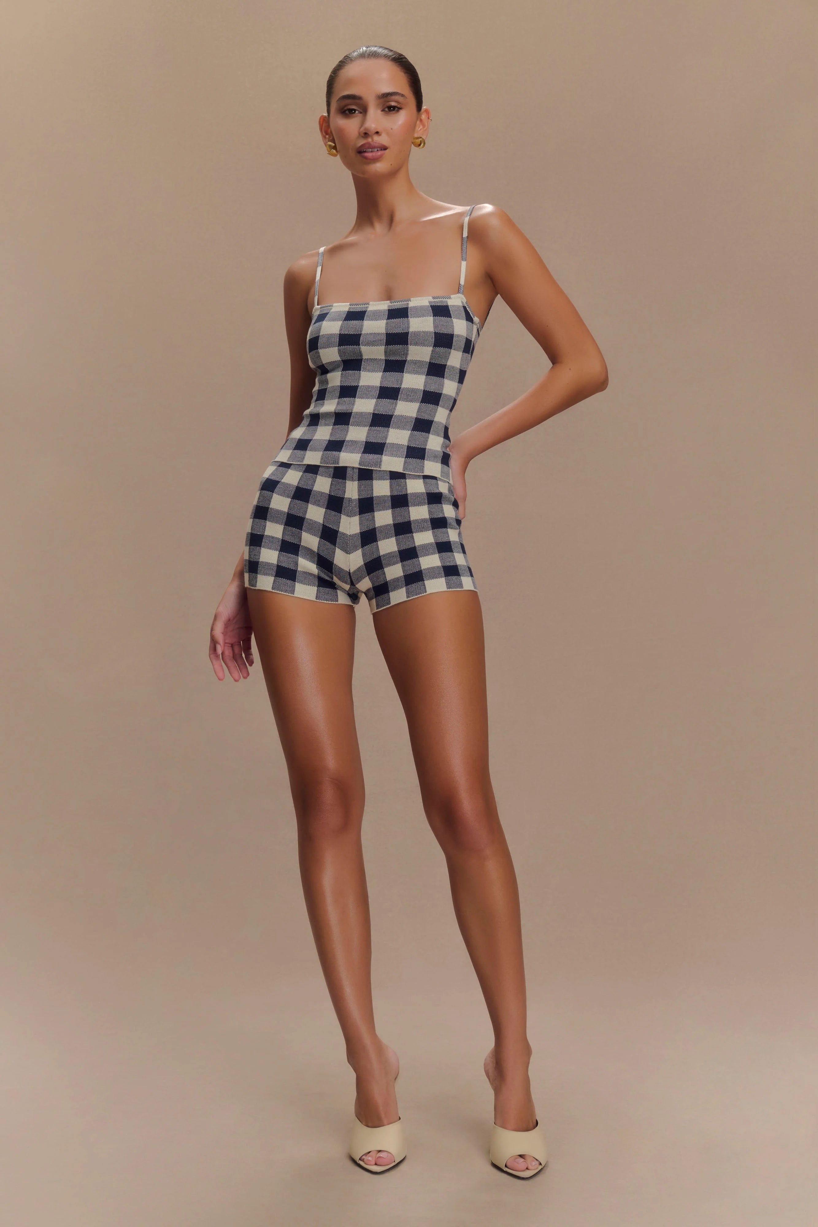 Marcie Sleeveless Knit Top - Navy Gingham