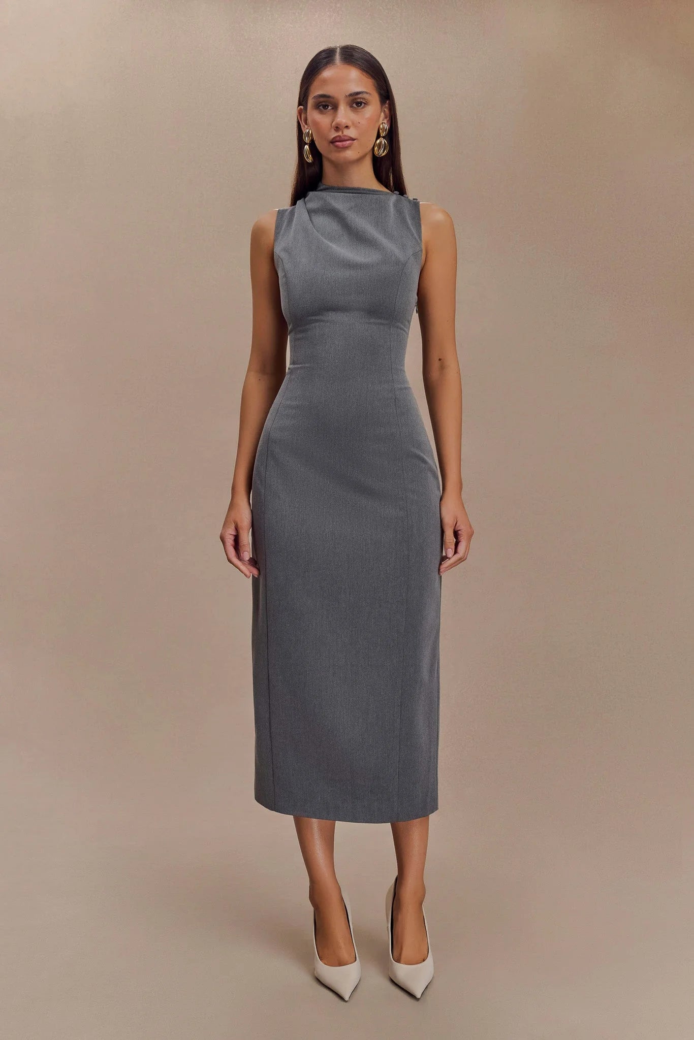 Taylor Draped Crepe Midi Dress - Charcoal Marle